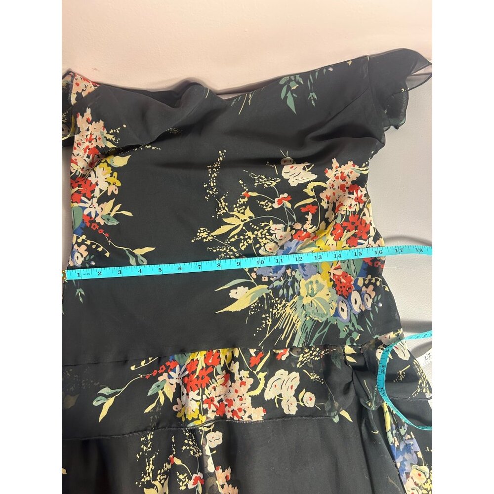 Dress Sz 6 Black Floral Asymmetrical Hem Drop Waist Whimsy Fairy Romantic - Picture 9 of 10